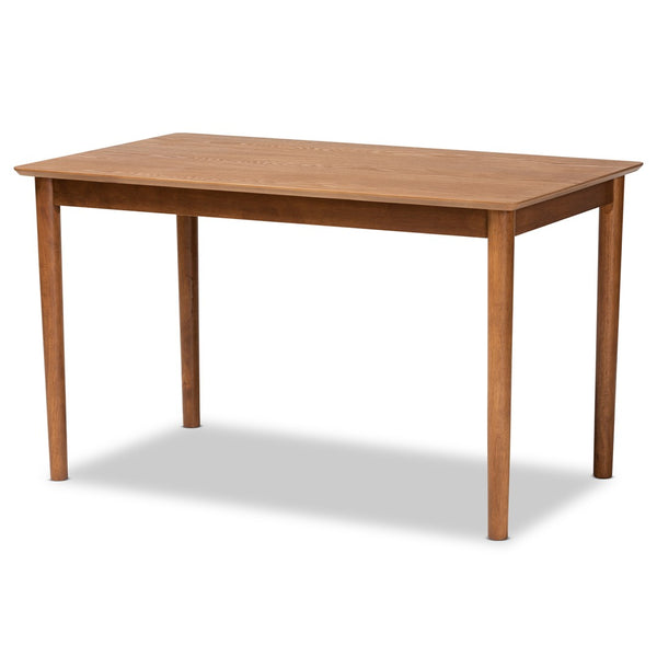 Baxton Studio Baxton Dorina 5-Piece Mid-Century Dining Set with Walnut Finish & Gravel Upholstered Chairs BBT5281-Gravel/Walnut-5PC Dining Set