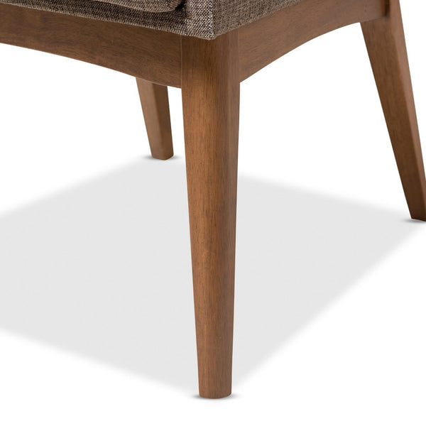 Baxton Studio Baxton Dorina 5-Piece Mid-Century Dining Set with Walnut Finish & Gravel Upholstered Chairs BBT5281-Gravel/Walnut-5PC Dining Set