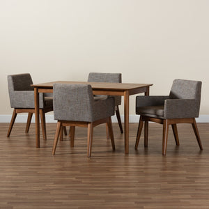 Baxton Studio Baxton Dorina 5-Piece Mid-Century Dining Set with Walnut Finish & Gravel Upholstered Chairs BBT5281-Gravel/Walnut-5PC Dining Set