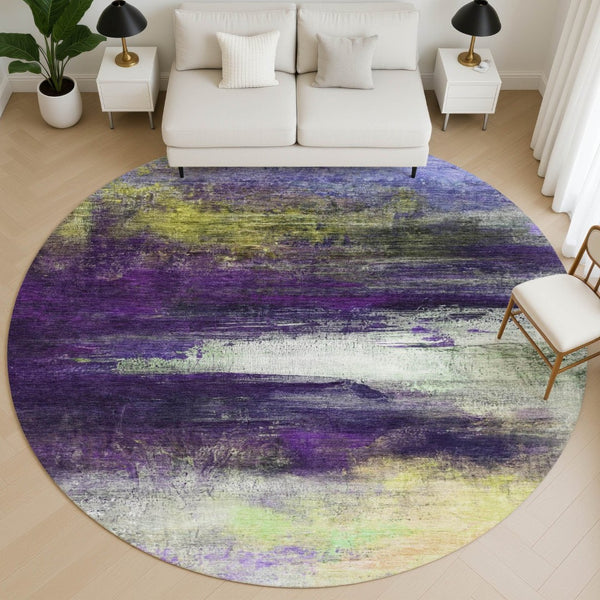 HomeRoots 8' X 10' Vibrant Purple and Lime Green Abstract Washable Area Rug - Durable, UV Protected, Easy Care! 714701