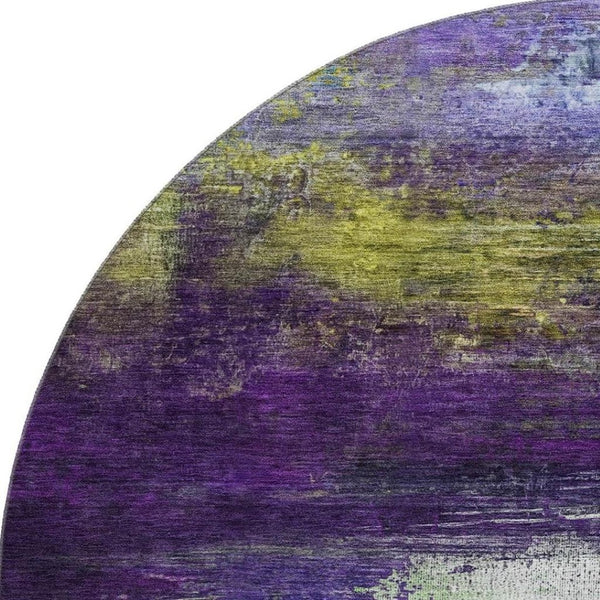 HomeRoots 8' X 10' Vibrant Purple and Lime Green Abstract Washable Area Rug - Durable, UV Protected, Easy Care! 714701