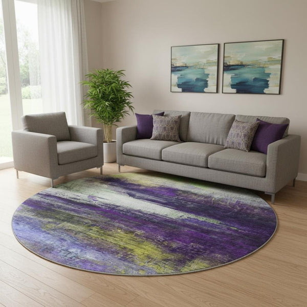 HomeRoots 8' X 10' Vibrant Purple and Lime Green Abstract Washable Area Rug - Durable, UV Protected, Easy Care! 714701