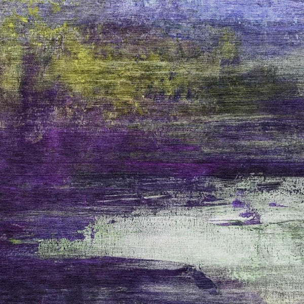 HomeRoots 9' Modern Purple and Lime Green Abstract Washable Area Rug with UV Protection for High-Traffic Spaces 714702