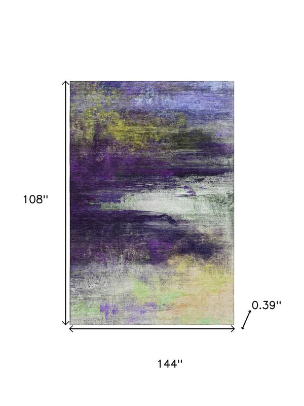 HomeRoots 10' X 14' Vibrant Purple & Lime Abstract Washable Area Rug with UV Protection for Busy Homes 714703