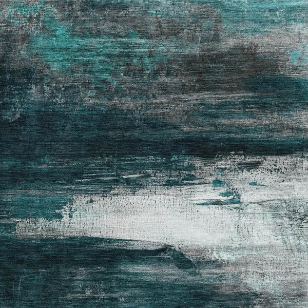 HomeRoots 5' X 8' Teal and Gray Abstract Area Rug – Washable, UV-Protected, Perfect for High-Traffic Spaces! 714705