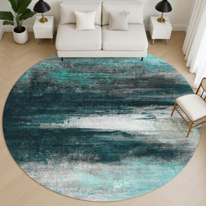 HomeRoots 8' X 10' Teal and Gray Abstract Washable Area Rug with UV Protection for Homes with Kids & Pets 714707