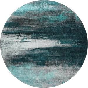 HomeRoots 8' X 10' Teal and Gray Abstract Washable Area Rug with UV Protection for Homes with Kids & Pets 714707