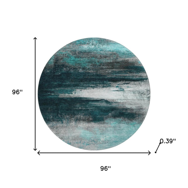 HomeRoots 8' X 10' Teal and Gray Abstract Washable Area Rug with UV Protection for Homes with Kids & Pets 714707