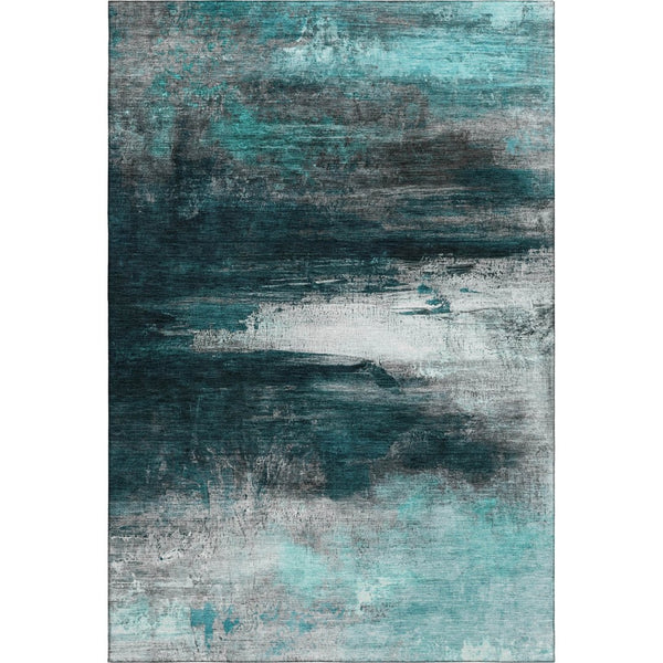 HomeRoots 9' X 12' Teal And Gray Abstract Machine Washable Area Rug with UV Protection for Modern Homes 714708