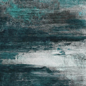 HomeRoots 9' X 12' Teal And Gray Abstract Machine Washable Area Rug with UV Protection for Modern Homes 714708