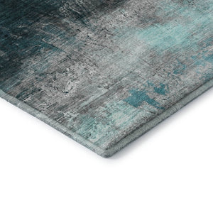 HomeRoots 9' X 12' Teal And Gray Abstract Machine Washable Area Rug with UV Protection for Modern Homes 714708