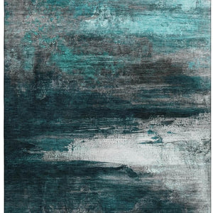 HomeRoots 9' X 12' Teal And Gray Abstract Machine Washable Area Rug with UV Protection for Modern Homes 714708