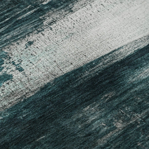 HomeRoots 9' X 12' Teal And Gray Abstract Machine Washable Area Rug with UV Protection for Modern Homes 714708