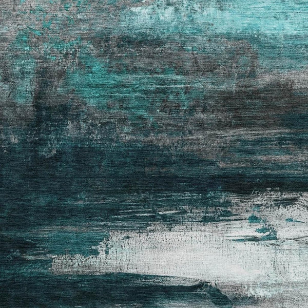 HomeRoots 10' X 14' Teal and Gray Abstract Area Rug - Washable, UV-Protected, Modern Design for Any Space 714709
