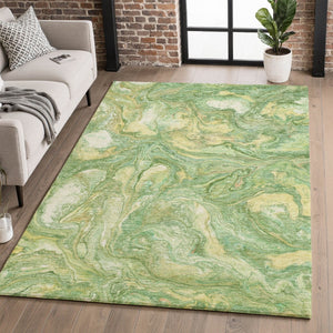 HomeRoots 5' X 8' Stylish Green and Gold Abstract Area Rug – Washable, UV Protected, Perfect for Homes! 714711