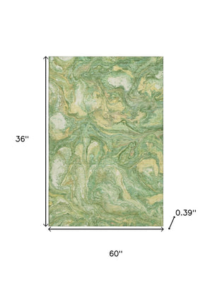 HomeRoots 5' X 8' Stylish Green and Gold Abstract Area Rug – Washable, UV Protected, Perfect for Homes! 714711