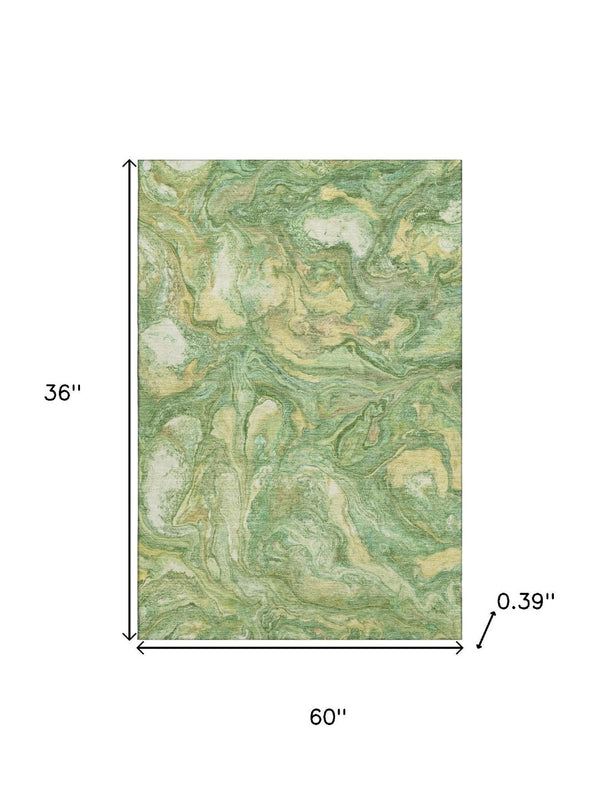 HomeRoots 5' X 8' Stylish Green and Gold Abstract Area Rug – Washable, UV Protected, Perfect for Homes! 714711