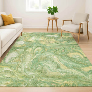 HomeRoots 5' X 8' Stylish Green and Gold Abstract Area Rug – Washable, UV Protected, Perfect for Homes! 714711