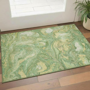HomeRoots 5' X 8' Stylish Green and Gold Abstract Area Rug – Washable, UV Protected, Perfect for Homes! 714711