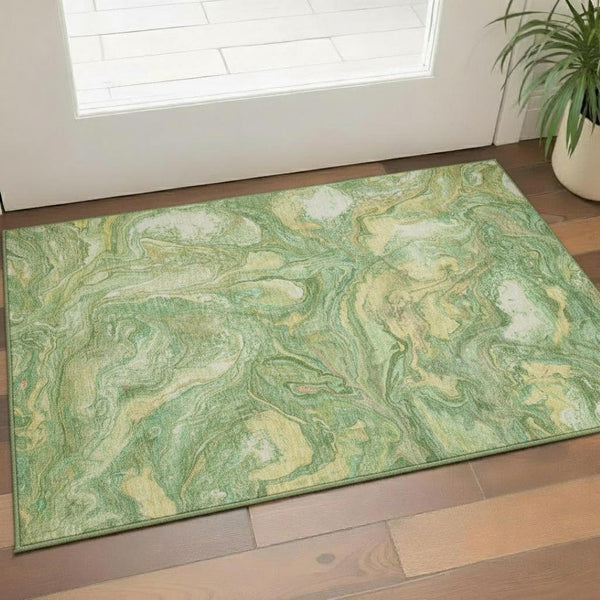 HomeRoots 5' X 8' Stylish Green and Gold Abstract Area Rug – Washable, UV Protected, Perfect for Homes! 714711