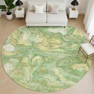 HomeRoots 8' X 10' Washable Green and Gold Abstract Area Rug with UV Protection for Kids & Pets - Durable Style! 714713