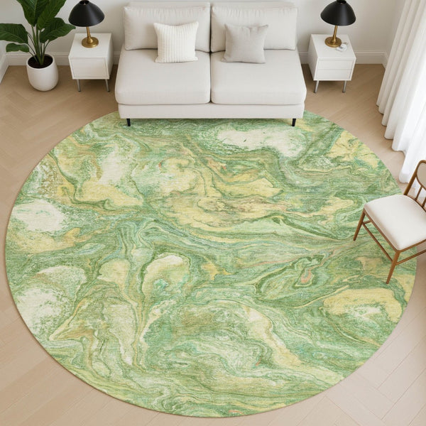 HomeRoots 8' X 10' Washable Green and Gold Abstract Area Rug with UV Protection for Kids & Pets - Durable Style! 714713