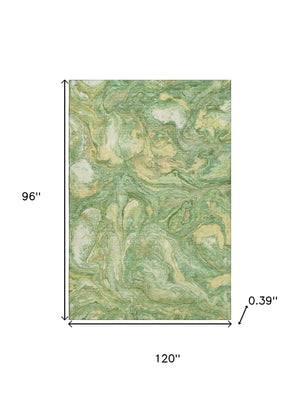HomeRoots 9' X 12' Green and Gold Contemporary Abstract Washable Area Rug with UV Protection for Homes 714714