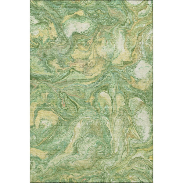 HomeRoots 10' X 14' Green and Gold Abstract Area Rug - Washable, UV Protected, Durable for High-Traffic Spaces 714715