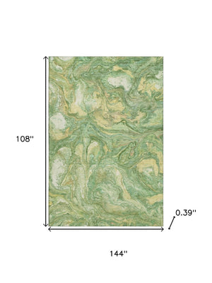 HomeRoots 10' X 14' Green and Gold Abstract Area Rug - Washable, UV Protected, Durable for High-Traffic Spaces 714715