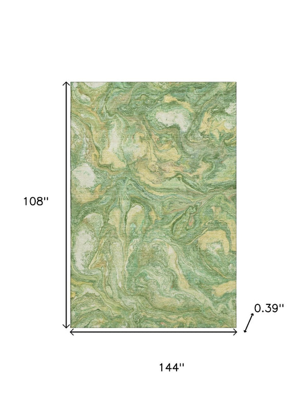 HomeRoots 10' X 14' Green and Gold Abstract Area Rug - Washable, UV Protected, Durable for High-Traffic Spaces 714715