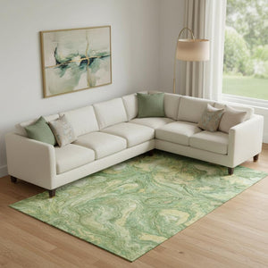 HomeRoots 10' X 14' Green and Gold Abstract Area Rug - Washable, UV Protected, Durable for High-Traffic Spaces 714715