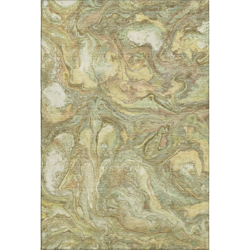 HomeRoots 5' X 8' Gold and Beige Abstract Area Rug – Washable, UV Protected, Stain Resistant for Modern Spaces 714717