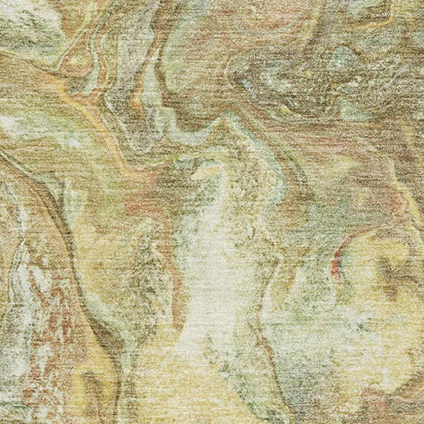 HomeRoots 5' X 8' Gold and Beige Abstract Area Rug – Washable, UV Protected, Stain Resistant for Modern Spaces 714717