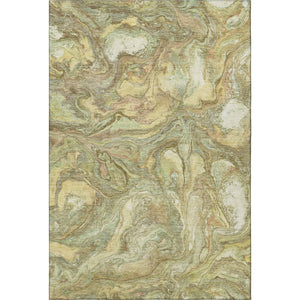 HomeRoots 5' X 8' Gold and Beige Abstract Area Rug – Washable, UV Protected, Stain Resistant for Modern Spaces 714717
