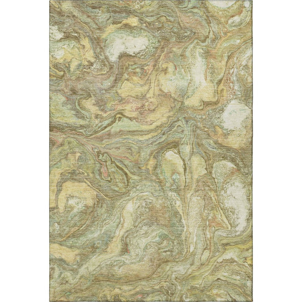 HomeRoots 5' X 8' Gold and Beige Abstract Area Rug – Washable, UV Protected, Stain Resistant for Modern Spaces 714717