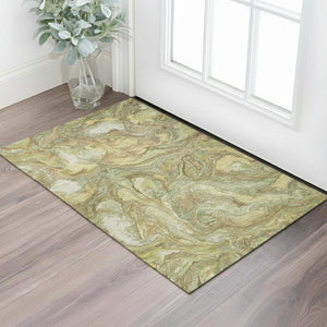 HomeRoots 5' X 8' Gold and Beige Abstract Area Rug – Washable, UV Protected, Stain Resistant for Modern Spaces 714717