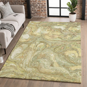 HomeRoots 8' Gold and Beige Abstract Round Rug - Washable, UV Protected, Durable for High-Traffic Homes 714718