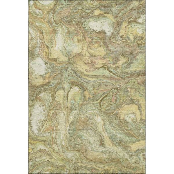 HomeRoots 8' Gold and Beige Abstract Round Rug - Washable, UV Protected, Durable for High-Traffic Homes 714718