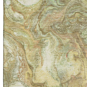 HomeRoots 8' Gold and Beige Abstract Round Rug - Washable, UV Protected, Durable for High-Traffic Homes 714718
