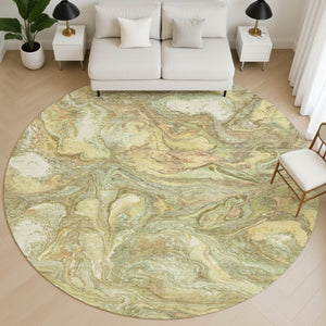 HomeRoots 8' X 10' Gold and Beige Abstract Area Rug - Washable, UV-Protected, Stain-Resistant for Family Homes 714719