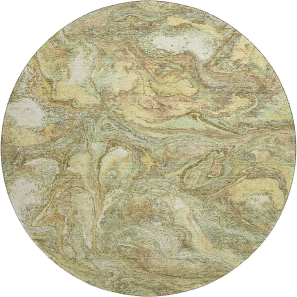 HomeRoots 8' X 10' Gold and Beige Abstract Area Rug - Washable, UV-Protected, Stain-Resistant for Family Homes 714719