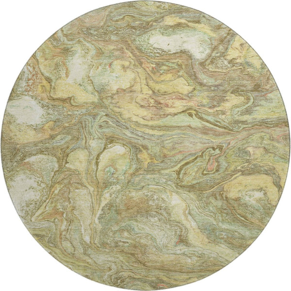 HomeRoots 8' X 10' Gold and Beige Abstract Area Rug - Washable, UV-Protected, Stain-Resistant for Family Homes 714719