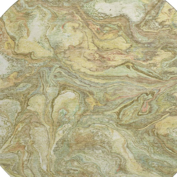 HomeRoots 8' X 10' Gold and Beige Abstract Area Rug - Washable, UV-Protected, Stain-Resistant for Family Homes 714719