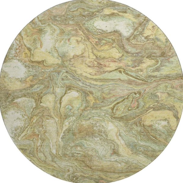 HomeRoots 8' X 10' Gold and Beige Abstract Area Rug - Washable, UV-Protected, Stain-Resistant for Family Homes 714719