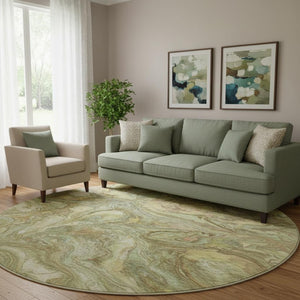 HomeRoots 8' X 10' Gold and Beige Abstract Area Rug - Washable, UV-Protected, Stain-Resistant for Family Homes 714719