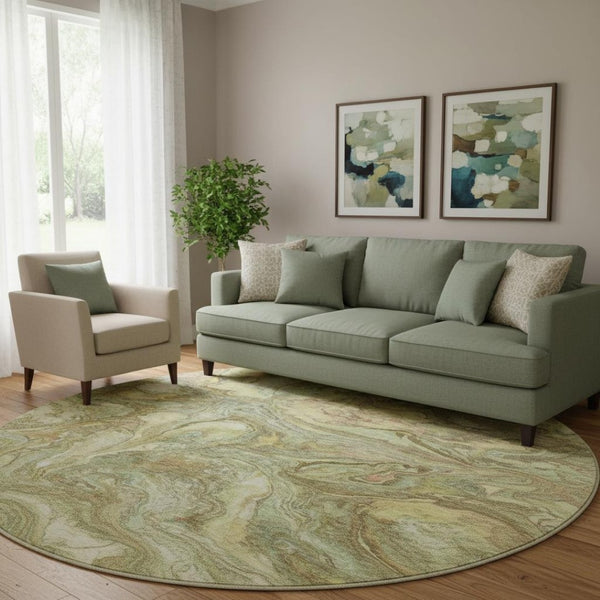 HomeRoots 8' X 10' Gold and Beige Abstract Area Rug - Washable, UV-Protected, Stain-Resistant for Family Homes 714719
