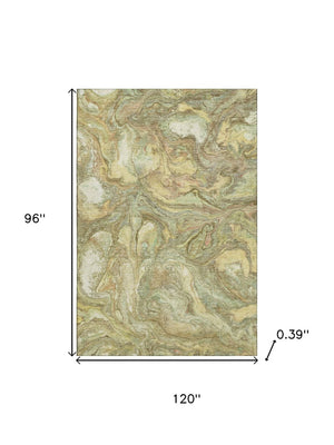 HomeRoots 9' X 12' Gold and Beige Abstract Washable Area Rug – Stylish, Durable, UV Resistant for Busy Homes 714720