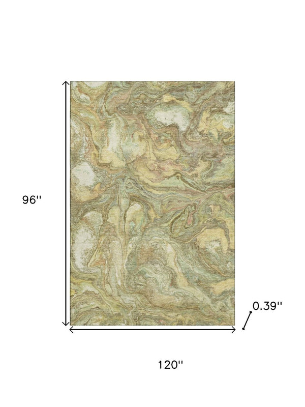 HomeRoots 9' X 12' Gold and Beige Abstract Washable Area Rug – Stylish, Durable, UV Resistant for Busy Homes 714720
