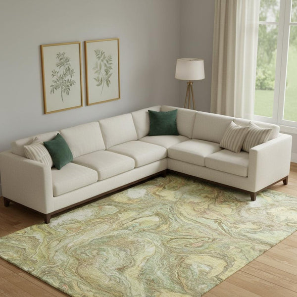 HomeRoots 9' X 12' Gold and Beige Abstract Washable Area Rug – Stylish, Durable, UV Resistant for Busy Homes 714720