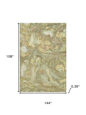 HomeRoots 10' Modern Gold & Beige Abstract Washable Area Rug with UV Protection for High-Traffic Spaces 714721